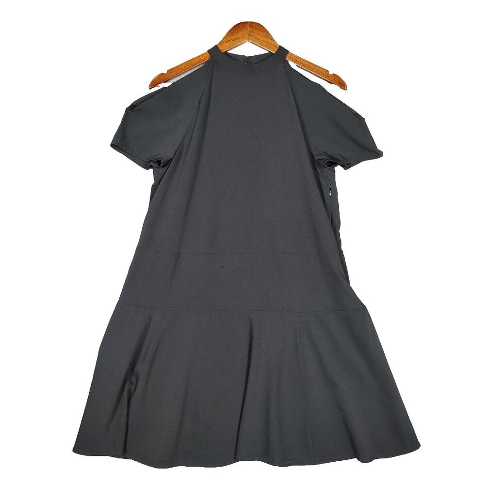 OAK + FORT Dress Women's Small Black Cold-Shoulder Preppy Minimalist Modest NWT